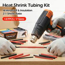 Bộ ống co nhiệt 127 chi tiết tỷ lệ 2:1 bảo vệ cáp, 7 kích cỡ khác nhau, màng co cách điện (đỏ & đen), đồ dùng công nghiệp, chống thấm nước và bền bỉ, thích hợp cho việc tự sửa chữa tại nhà/sửa chữa điện tử/lắp đặt dây điện ô tô/sử dụng công nghiệp. - Nhiều màu - Xem 2