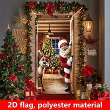 1pc Santa Claus Elk Wooden Door Vertical Panel Banner, Made Of Polyester Material, Suitable For Christmas Parties, Holiday Gatherings, Door/Porch, Birthday, Winter Activities, Outdoor/Indoor Outdoor, Garden Decoration, Universal Theme. - A - View 1