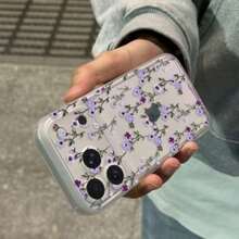 1pc Fashion Creative Full Screen Purple Flower & Leaf Floral Painted Pattern High Transparency Phone Case, Anti-Drop Anti-Scratch Anti-Fingerprint Transparent TPU Soft Shell, Camera Lens Protection Compatible With Apple, Nothing, Pixel, Protective Case - Multicolor - View 4