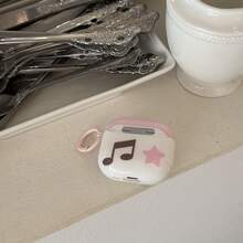 Ins Style Pink & White Color Block Music Note & Star Print Compatible With Airpods Earphone Protective Case, Sweet & Cool Girl Style, Anti-Fall & Anti-Scratch, Easy To Install & Remove, Compatible With Apple Pro 2/ Pro/ 4/ 3/ 2, Perfect As Birthday, Christmas, New Year Holiday Gift For Family - Patchwork Music Note Star + Round Buckle - View 9