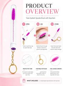 16pcs/6pcs/4pcs/2pcs Portable Tube Lash Brush With Keychain, Rhinestone Handle Spiral Brow Brush, Eyelash Extension Grooming Tool, Mascara Wand With Dust-Proof Protective Tube Design, Portable Makeup Tool Suitable For Eyelash Extension Maintenance, Mascara, Eyebrow Pencil, Hairline Gel, Beginner Practice, Makeup Artist Application Or Personal Daily Use - Multicolor - View 6
