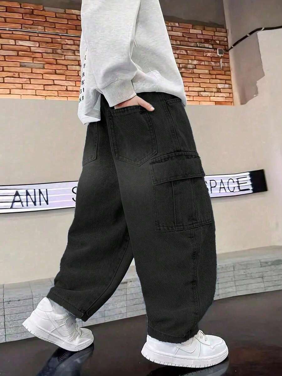 Tween Boy Straight Leg Fashion Casual Denim Jeans - Black - View 1