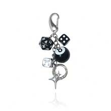 1pc Halloween Y2K Dice & 8‑Ball Keychain, Star Pendant Bag Charm, Cool Gothic Key Ring Accessory For Backpack - Multicolor - View 4