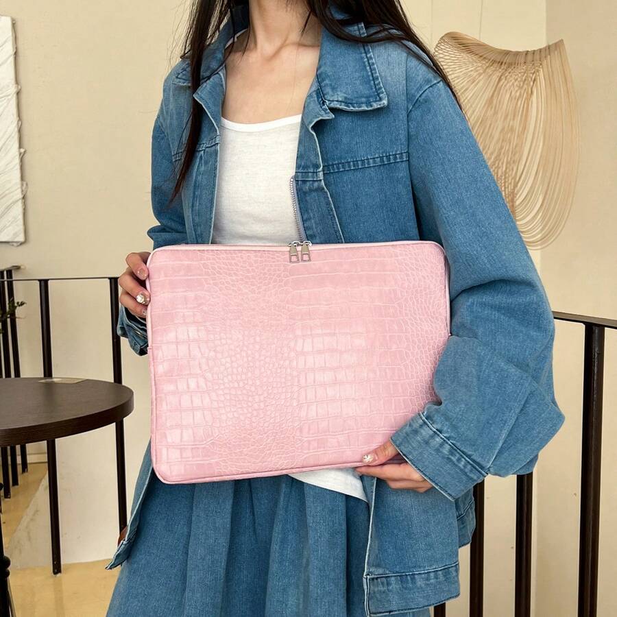 Funda para portátil de unicolor, minimalista y de lujo, bolsa de almacenamiento multiusos para portátil y tableta, bolsa para ordenador - Rosa - Ver 1