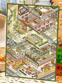 City Building Scene Stickers For Adult, Vintage Decor Landscape Stickers, Layered House Stickers, Scrapbooking Stickers, 3D Miniature House Micro Landscape Stickers, DIY Scrapbook Stickers, Scenery Stickers For Halloween Party Decoration - A - View 8