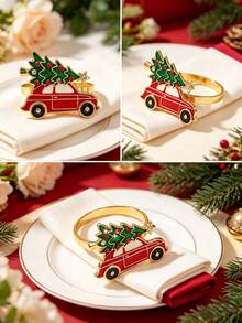 12pcs/Set Christmas Theme Napkin Rings, Christmas Series Mixed Metal Napkin Buckles Table Decor With Santa Claus, Christmas Stocking, Merry Christmas, Christmas Wreath, Candy Cane, Christmas Tree, Nutcracker, Christmas Reindeer, Snowflake, Suitable For Christmas Party Table Atmosphere Decoration - Multicolor - View 8