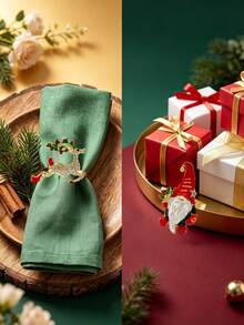 12pcs/Set Christmas Theme Napkin Rings, Christmas Series Mixed Metal Napkin Buckles Table Decor With Santa Claus, Christmas Stocking, Merry Christmas, Christmas Wreath, Candy Cane, Christmas Tree, Nutcracker, Christmas Reindeer, Snowflake, Suitable For Christmas Party Table Atmosphere Decoration - Multicolor - View 9