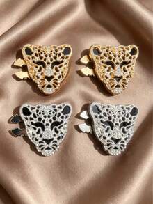 4pcs Leopard Print Shirt Button Covers, Gold & Silver Cufflinks & Clip-On Buttons, Suitable For Dresses, Wedding, Evening Gown Decoration, Clothing Accessories Gift - Multicolor - View 7