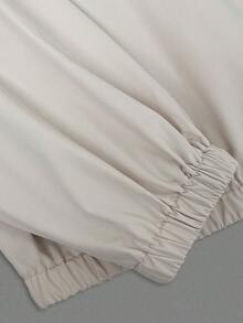 Women's Fashion Long Sleeve Regular Fit Fabric Bomber Jacket, Suitable For Spring And Autumn Casual Outings, Featuring Comfortable Non-Stretch Design. - Beige - View 9