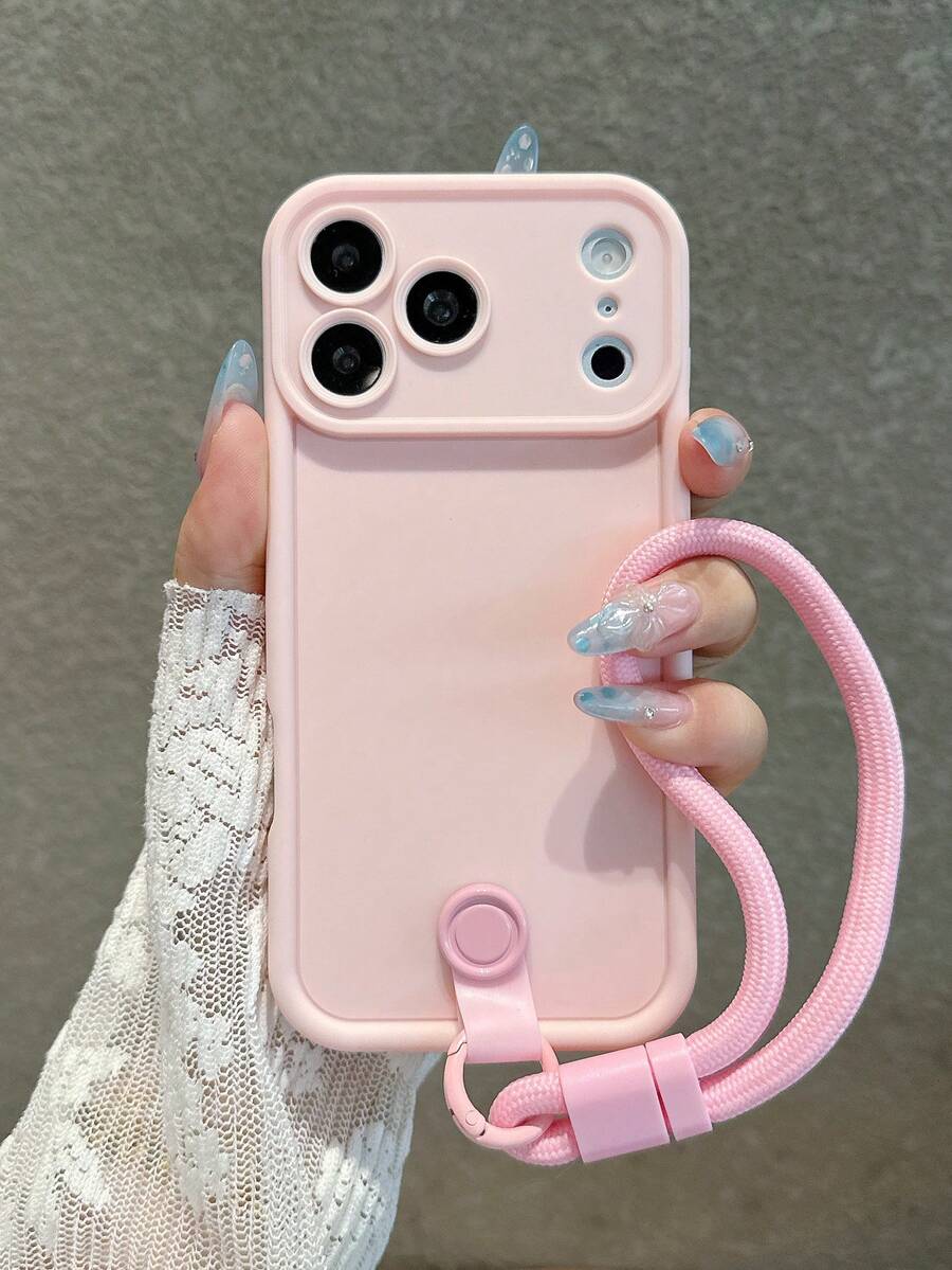粉色全包覆防震軟殼 + 手腕掛繩，適用於 iPhone 18 Pro Max/18 Pro/18/17 Pro Max/17 Pro/17/16 Pro Max/16/16 Pro/16 Plus/15/15 Pro Max/15 Pro/15 Plus/11/12/13/14 Pro Max/12 Pro/12 Pro Max/13 Pro/13 Pro Max/14 Pro/14 Pro Max/14 Plus，高端美學風格
