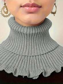 1pc Women's Ruffle Scalloped Knit Mock Neck Scarf, Detachable Warm Neck Protector, Autumn/Winter Layering Neck Accessory, Casual Daily Wear - Multicolor - View 17