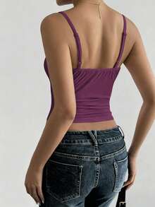 GLAMSKIN Damen Sommer/Herbst Basic einfarbig U-Ausschnitt dünne Träger Crop Camisole, Polka Dot Y2K Slim Fit Tank Top, Schulanfang, Ausgehen, Alltag, Streetwear - lila - Übersicht 2