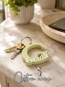 1pc 3D Printed Personalized Custom Letter Name Keychain, Capital Initial Overlaid With Full Name, Distinct Color Layers, Suitable For Students, Couples And Friends, Backpack Bag Charm, Birthday Gift, Back To School Gift, Y3K Aesthetic - Black - View 8