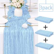 3PCS Cheesecloth Tablecloth, Bohemian Gauze Tablecloth, Rustic Transparent Tablecloth Suitable For Wedding, Bridal Shower, Birthday Party, Dining Table Decoration, Thanksgiving, Christmas Decoration - Multicolor - View 1