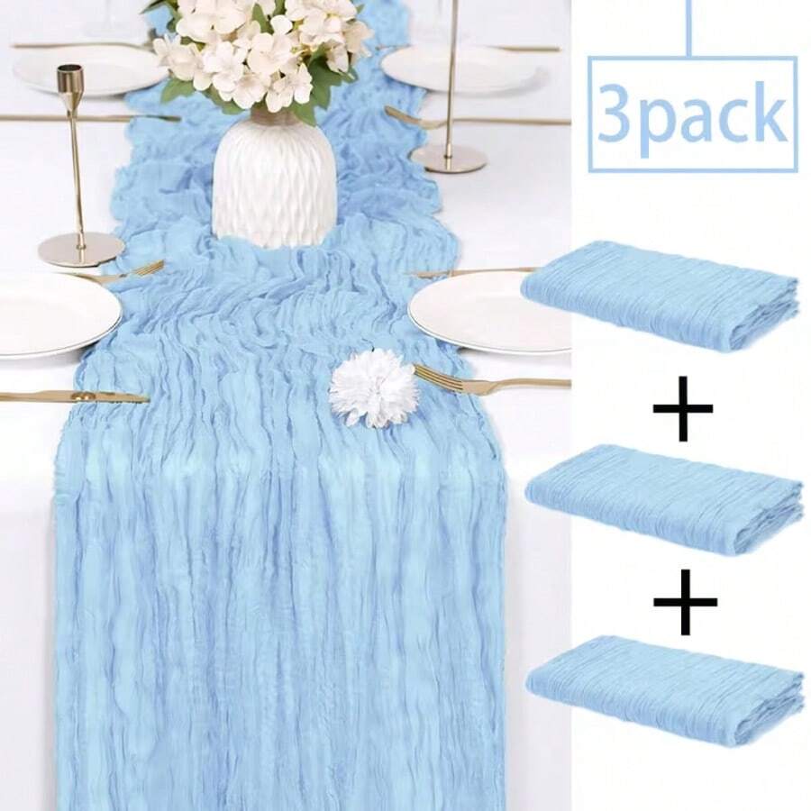 3PCS Cheesecloth Tablecloth, Bohemian Gauze Tablecloth, Rustic Transparent Tablecloth Suitable For Wedding, Bridal Shower, Birthday Party, Dining Table Decoration, Thanksgiving, Christmas Decoration - Multicolor - View 1