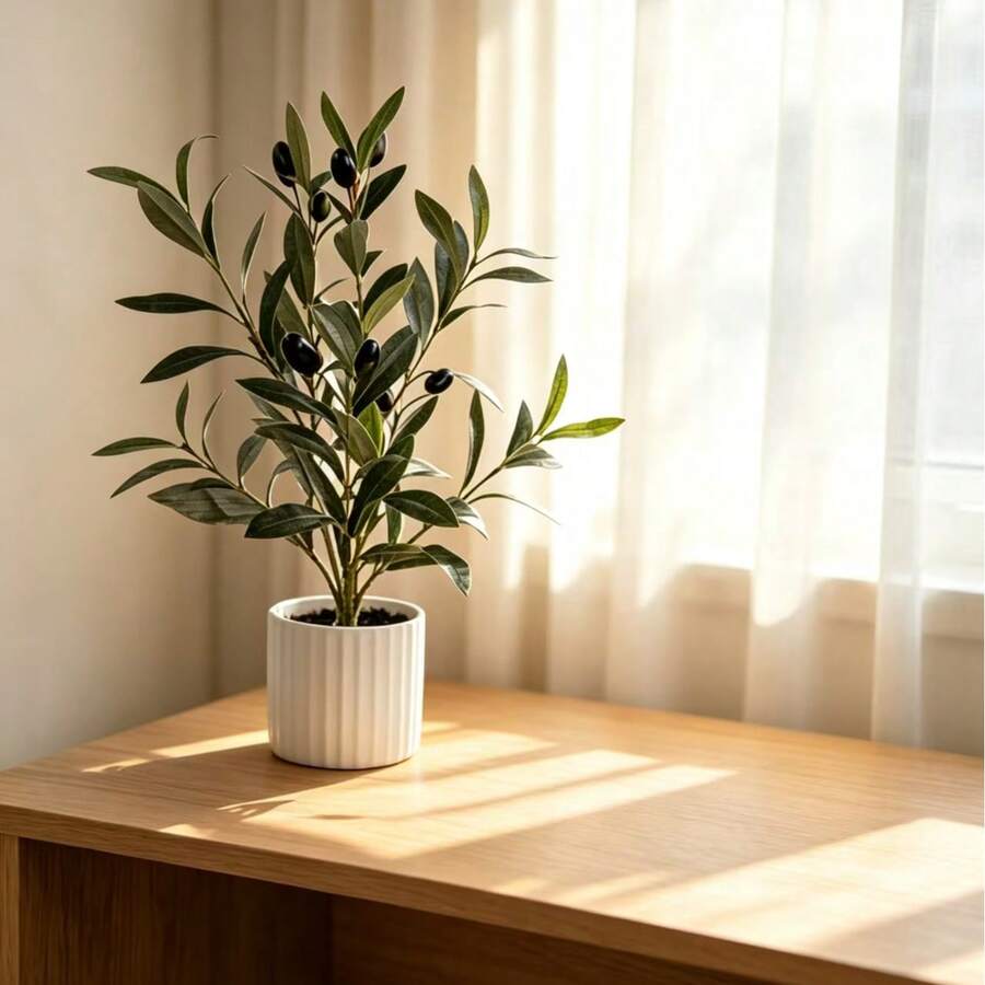 1pc 2D Flat Printed Acrylic Artificial Olive Tree Mini Potted Plant, Faux Olive Plant Decor For Home, Restaurant, Office Desk And Windowsill, Holiday Birthday Party Scene Decoration - Multicolor - View 1