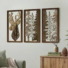 3Pcs Wooden Deer Forest Wall Decor, Rustic Cut‑Out Wood Wall Art, Farmhouse Christmas Hanging Ornament, Nature‑Inspired Wall Plaque For Living Room Bedroom, Cabin Home Accent, Vintage Wood Cutout Wall Sculpture For Indoor Holiday Home Decoration - Reindeer Style - View 4