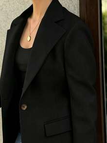 IGKEEL Spring Summer Autumn Women's Blazer, Loose Silhouette Black Button Commute Versatile Slimming Blazer Fall - Black - View 8