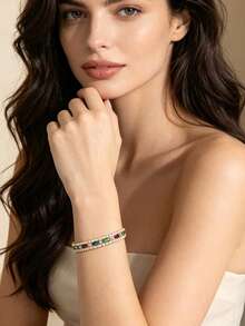 1pc Minimalist Elegant Cubic Zirconia Bracelet Suitable For Women's Daily, Holiday And Party Wear - Gold - View 3