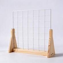 1psc Grid Display Rack, Portable Desktop & Wall‑Mounted Metal Grid Board With Wooden Base, For Art Prints, Photos, Handicrafts And Room Decor, Clips Not Included - One Size - View 11