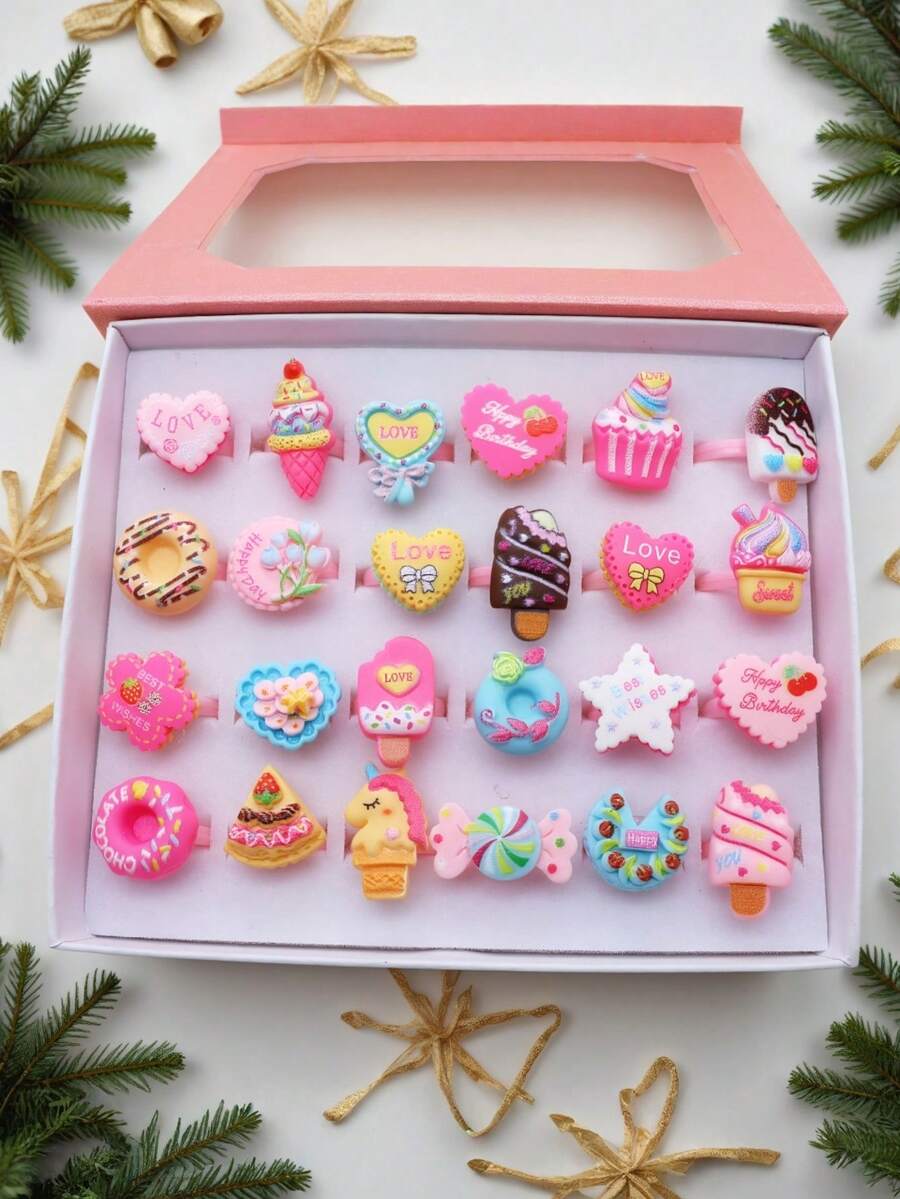 10pcs/Set Randomly Sent Girls Multicolor Cute Food & Fruit Rings Princess Dress-Up Accessories Gift (No Packaging Box) - Multicolor - View 1