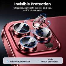 10pcs Ultra Durable Metal Ring Camera Lens Protector Film, Compatible With IPhone 18 Pro Max 18 Ultra Fold 17 AIR/17 Pro Max, High Definition Transparent Anti-Scratch Film, Precise Fit, Suitable For Daily Protection, Commuting And Professional Photography - Red - View 3
