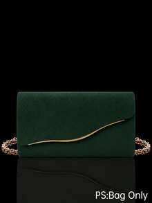 Beige Large Women's Clutch Bag, Evening Bag With Detachable Chain Shoulder Strap, Paired With Sparkling Rhinestone Jewelry Set, Rhinestone Pendant Necklace, Earrings And Bracelet, Suitable For Weddings And Formal Occasions, Made Of Velvet Material - Dark Green - View 12