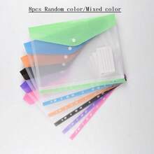 8pcs Horizontal/Vertical Snap Button A4 Large Capacity 11-Hole Loose-Leaf File Bag, Thickened Material, Expandable With Snap + Label Slot, Office Attendance Travel Universal Portable Storage Bag, School Opening Graduation Stationery, Random Color - 8pc - View 10