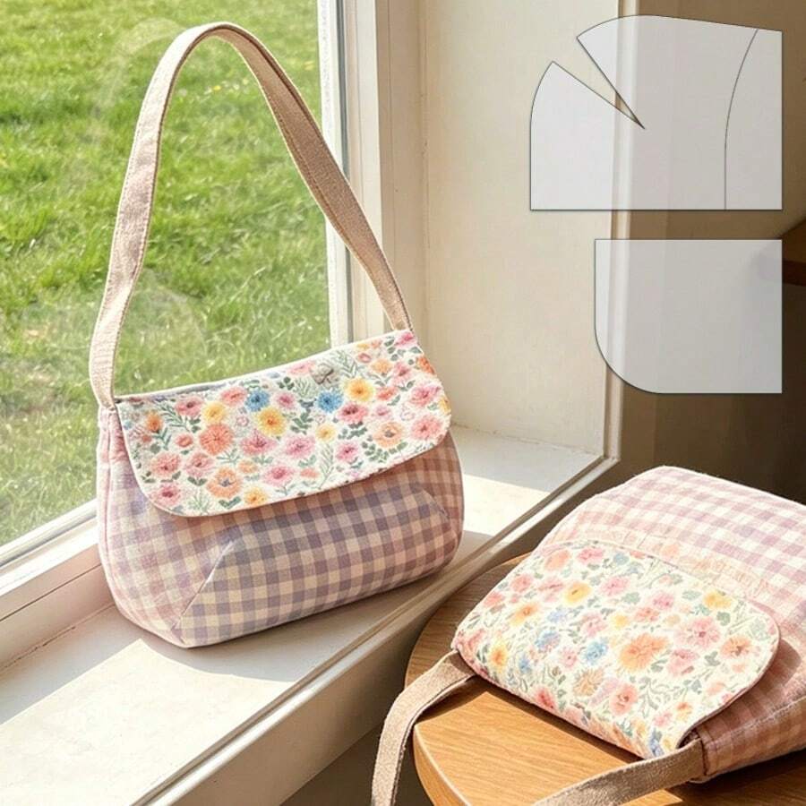 2pcs/Set Lovely Shoulder Bag Sewing Templates, DIY Fresh & Vivid Color Crossbody & Handbag Quilting Stencils, Durable Transparent PET Templates, Cutting Stencils For Quilting, Patchwork Pattern Drawing & Handicrafts, Craft Tools For Sewing Lovers