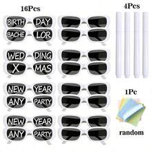 2/16 Pairs Personalized Square Glasses With Marker Pen, Suitable For Adult DIY Customized Birthday Wedding Glasses - Glasses - View 14