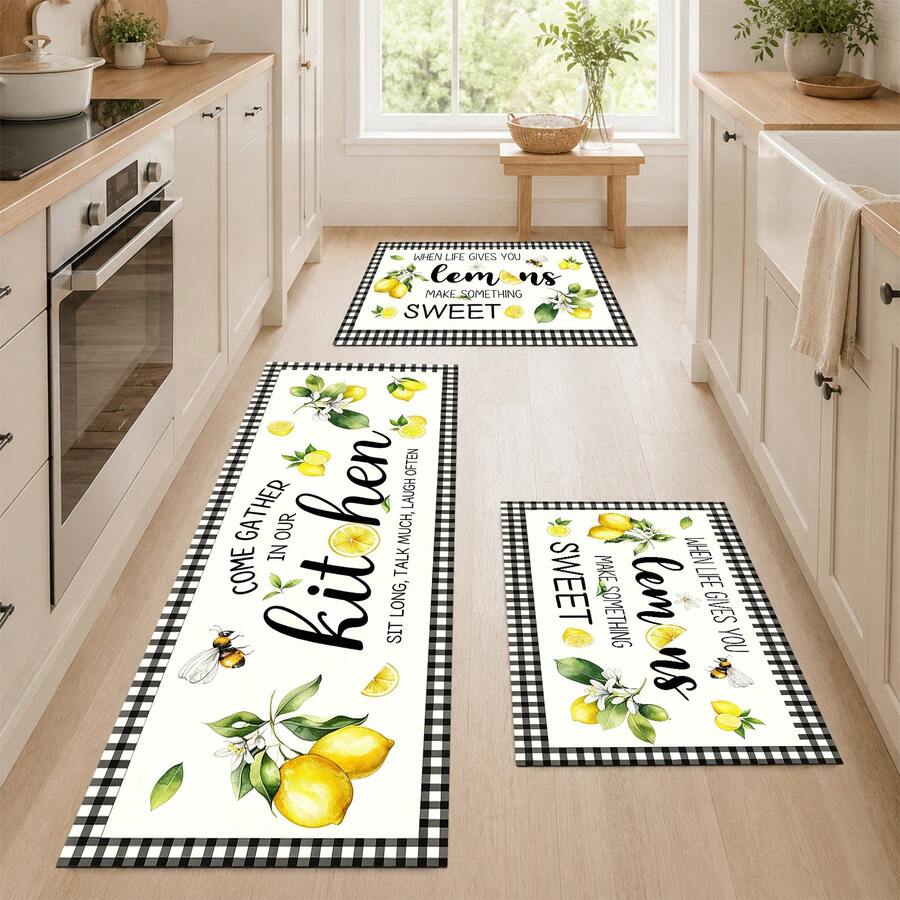 1/2pcs Lemon Pattern, Vintage Diatomaceous Earth Mat, Super Absorbent, Non-Slip, Perfect For Bathroom, Kitchen And Dining Room, Quick Drying, Machine Washable, Perfect Gift For Home Decor And Bathroom Mat - Multicolor - View 1