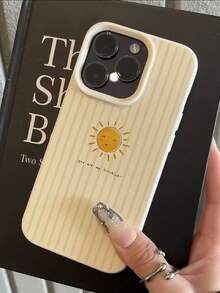 1pc White Matte Minimalist Lens Protection Yellow Stripe Small Sun Pattern Phone Case, Personalized Compatible With Iphone 16 Pro Max/17/16/15/14 Plus/13/12/11/Air, Compatible With Samsung Series - Multicolor - View 4