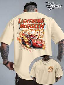 Playeras de hombre algodón,Impresión doble cara de Rayo McQueen 95 con llama con licencia de Disney,estilo casual Y2K, cuello redondo, Soft Fabric For Casual Daily Wear o como regalo - Albaricoque - Ver 1