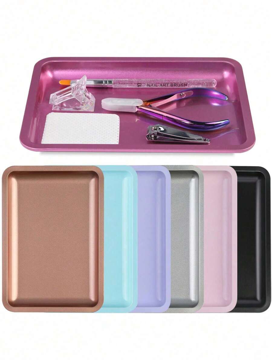 1pc Square Oval Nail Accessory Tool Storage Tray Stainless Steel Plate Nail Decoration Display Tray - Multicolor - View 1