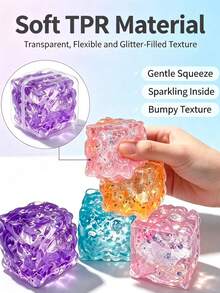 1pc Cute Transparent Irregular Cheese Block Fidget Toy, Shimmer Sequin Crystal Squeeze Squishy, Random Color Stress Relief Toy For Girls Teens - Multicolor - View 3