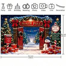 One Christmas Arctic Backdrop, Winter Wonderland Snow Scene Background, Santa Claus Village Red Gate Photography Backdrop, Christmas Decorations, Merry Christmas Party Decorations, Photo Booth Banner. - View 7