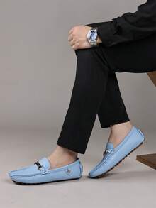 Handmade Men's Loafers, Comfortable Casual Work Driving Slip-On Shoes, Plus Size Men's Loafers, Slip-On Driving Shoes - Sky Blue - View 8