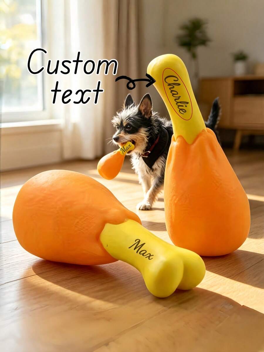 Mainan Kaki Ayam Berbunyi untuk Anjing dengan Nama yang Disesuaikan, Mainan Kunyah Hewan Peliharaan yang Diukir Secara Personal, Mainan Interaktif Karet Tahan Lama, Hadiah Permainan untuk Anjing Kecil dan Sedang - MultiWarna - View 1