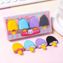 4pcs Candy Color Ice Cream Shaped Erasers, Cute Realistic Pencil Eraser Set, Creative Student Stationery, School Supplies, Back To School - Multicolor - View 9