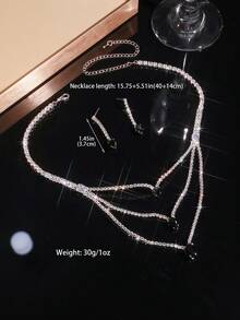 Women Multi‑Layer Black Teardrop Rhinestone Necklace Earrings Set Sparkling Layered Jewelry For Bridal Formal Occasions - Silver Black - View 4