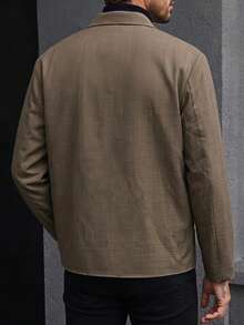 Jaket Linen Model Shacket, Musim Semi/Panas/Autumn, Warna Khaki Tua, Jaket Linen Kasual Minimalis - Khaki - View 4