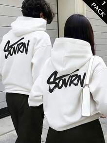 Women's Men's Casual Hooded Sweatshirt Pullover With Drawstring, LongDropShoulder Sleeve, Rib-Knit Hem& War Lined Fleece Perfect For Streetwear Style - White - View 2