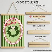 1pc Coquette Pink Bow Christmas Wreath Canvas Wall Art, Happy Holidays Poster Print, Vintage Preppy Green Striped Painting Picture Artwork, Cute Holiday Wall Decor For Girls Bedroom Home Unframed Or Framed/Wooden Hanging - Pattern - View 13