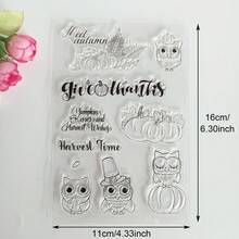Thanksgiving Fall Autumn Themed Clear Silicone Stamps, Pumpkin Mushroom Wreath Text Pattern Transparent Rubber Seal For Journaling Scrapbooking Card Making DIY Craft Decoration - Gratitude - View 11