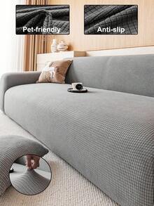 1pc Classic Solid Color Sofa Cover, High Elasticity, Dust-Proof And Dirt-Resistant, Machine/Hand Washable Furniture Protector, Suitable For All Seasons, Fits 3/4 Seater Sofa (Multiple Sizes Available) - Grey - View 1