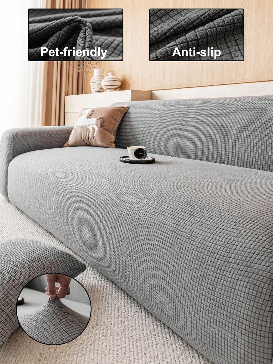 1pc Classic Solid Color Sofa Cover, High Elasticity, Dust-Proof And Dirt-Resistant, Machine/Hand Washable Furniture Protector, Suitable For All Seasons, Fits 3/4 Seater Sofa (Multiple Sizes Available) - Grey - View 1