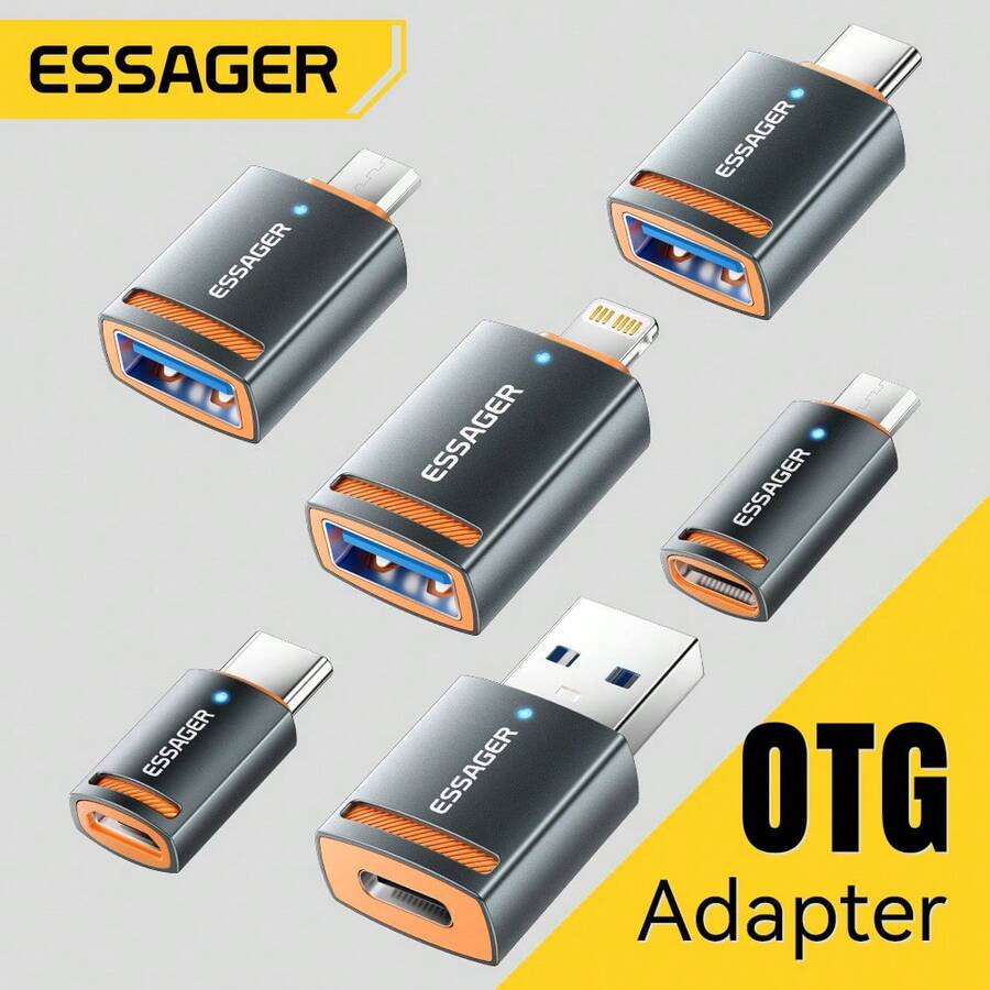 ESSAGER 5A OTG Adapter, USB To Type-C To USB Converter, 5Gbps High Speed Transfer, Suitable For Connecting Phones And Computers - Grey - View 1
