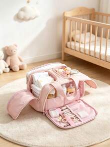 1pc Baby Room Storage Bag, Lightweight Handheld Mommy Bag, Large Capacity Divided Compartments Dual Opening, Suitable For Baby Supplies And Travel Items Storage - Multicolor - View 1