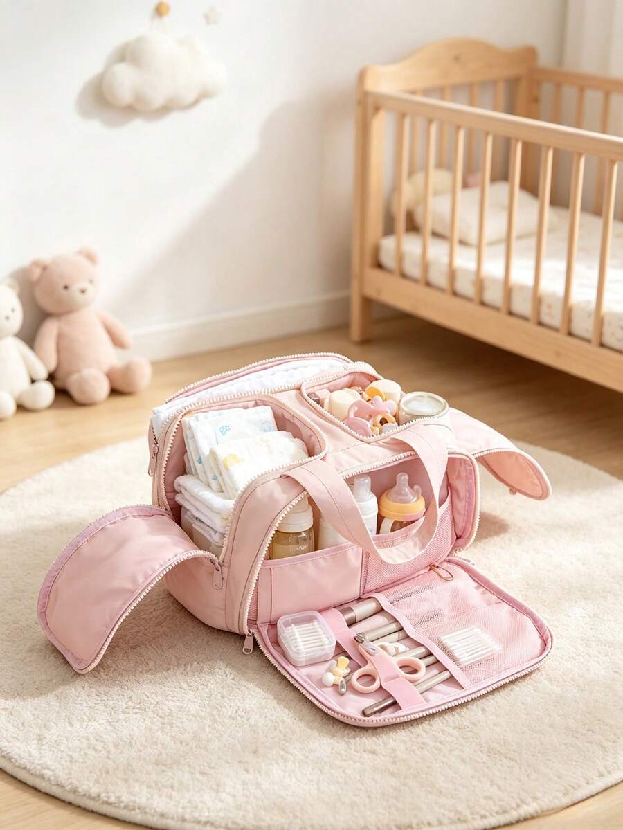 1pc Baby Room Storage Bag, Lightweight Handheld Mommy Bag, Large Capacity Divided Compartments Dual Opening, Suitable For Baby Supplies And Travel Items Storage - Multicolor - View 1
