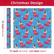 1 Roll Of Christmas Gift Wrapping Paper Featuring Christmas Dog And Stocking Patterns;Perfect For Christmas Gift Wrapping,Holiday Party Decor,Home Festive Decoration,DIY Craft,Festive Favour Wrapping Dimensions: 43 Cm X 300 Cm. - A - View 9